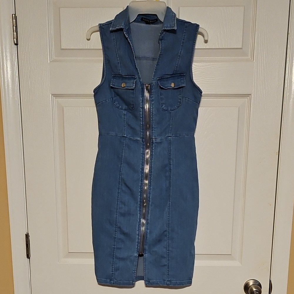 Haute Monde Light Blue Sleeveless Denim Dress